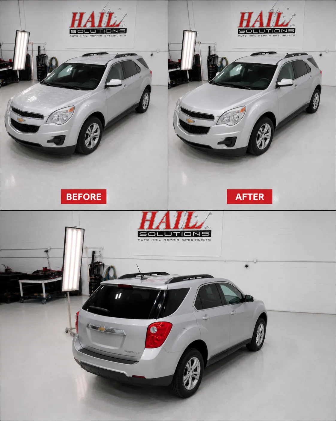 Detail photo of 2015 Chevrolet Equinox — Silver Ice Metallic hail damage repair in Independence, MO