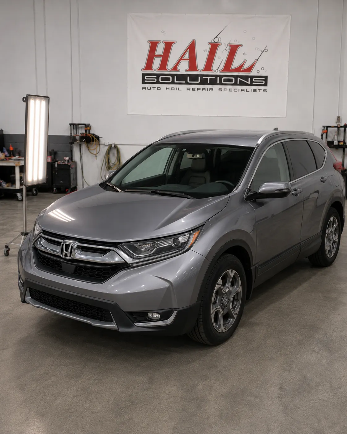 Detail photo of 2017 Honda CR-V — Modern Steel Metallic hail damage repair in Lenexa, KS