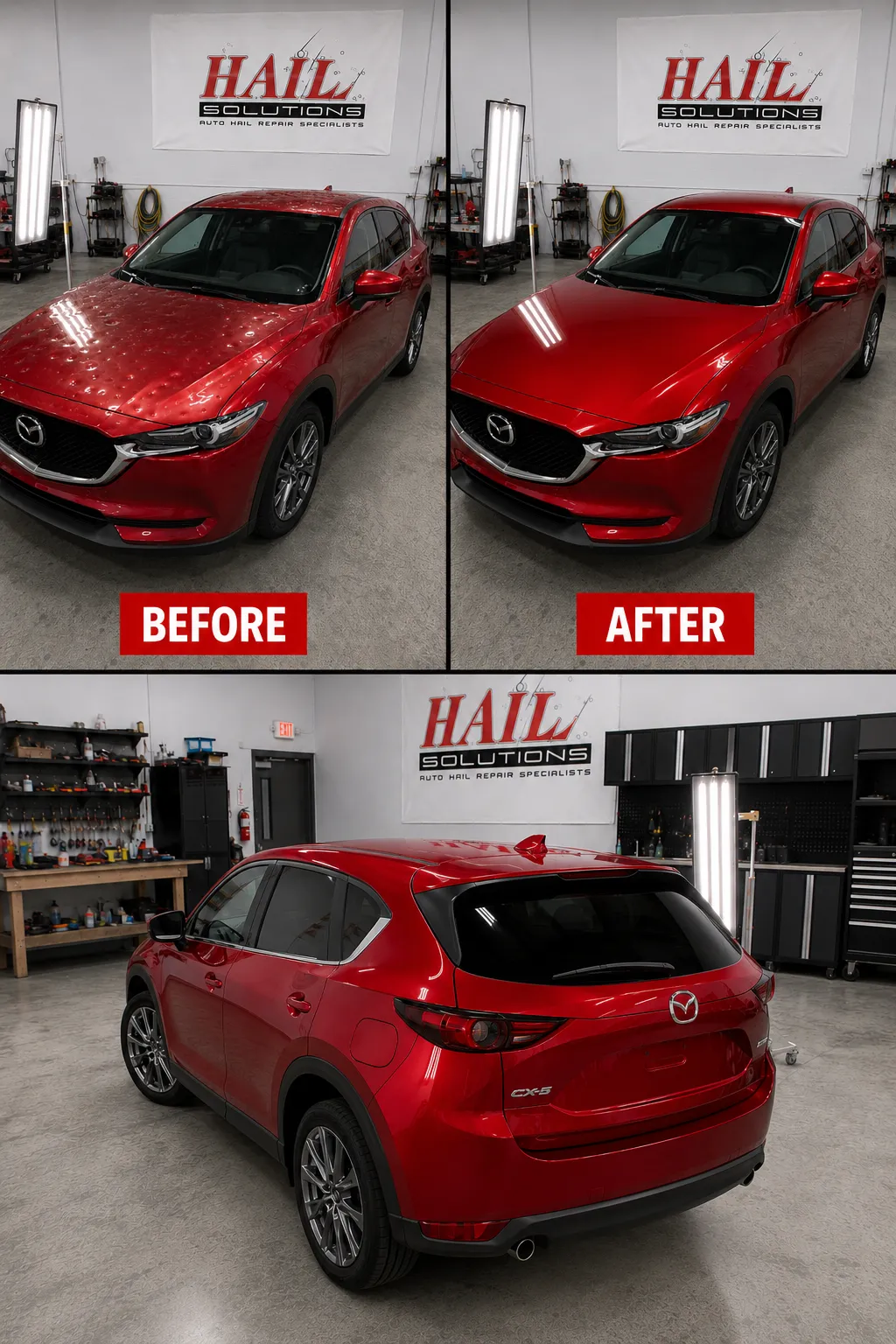 Detail photo of 2019 Mazda CX-5 — Soul Red Crystal Metallic hail damage repair in Spring Hill, KS