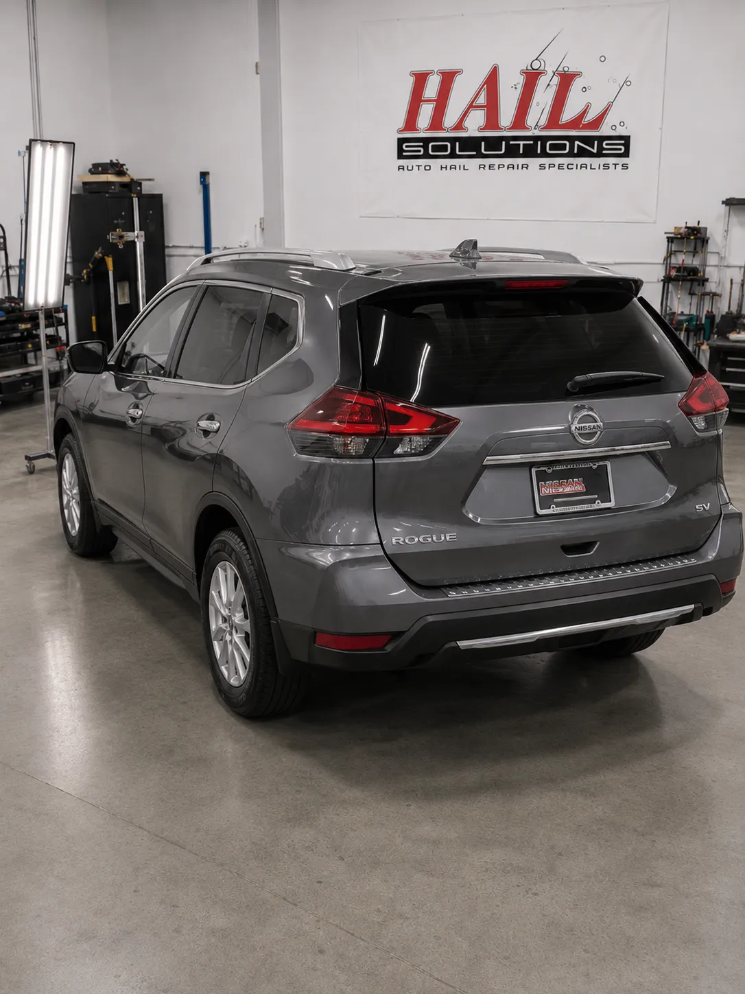 Detail photo of 2019 Nissan Rogue — Gun Metallic hail damage repair in Blue Springs, MO