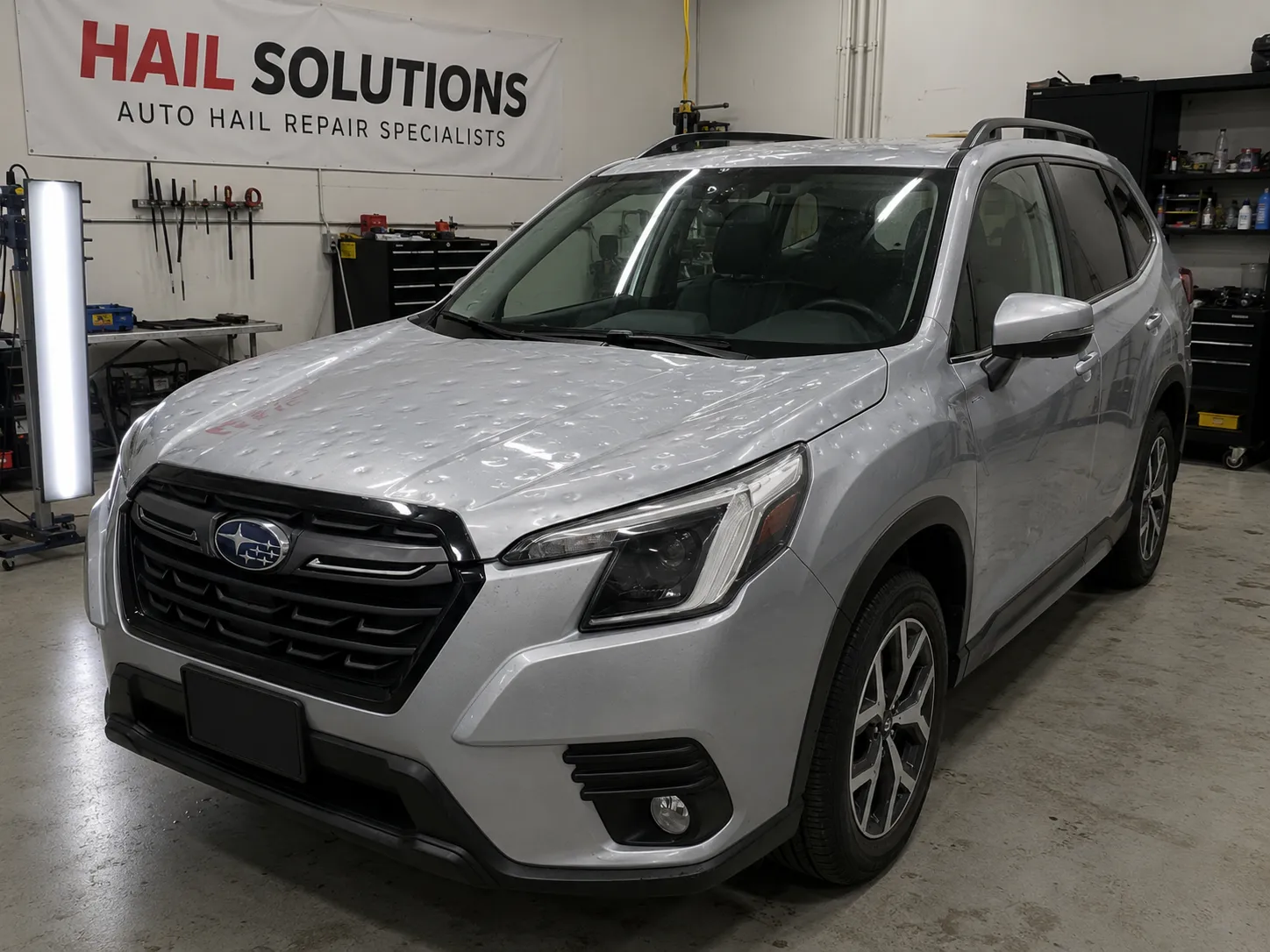 Detail photo of 2022 Subaru Forester — Ice Silver Metallic hail damage repair in Lee's Summit, MO