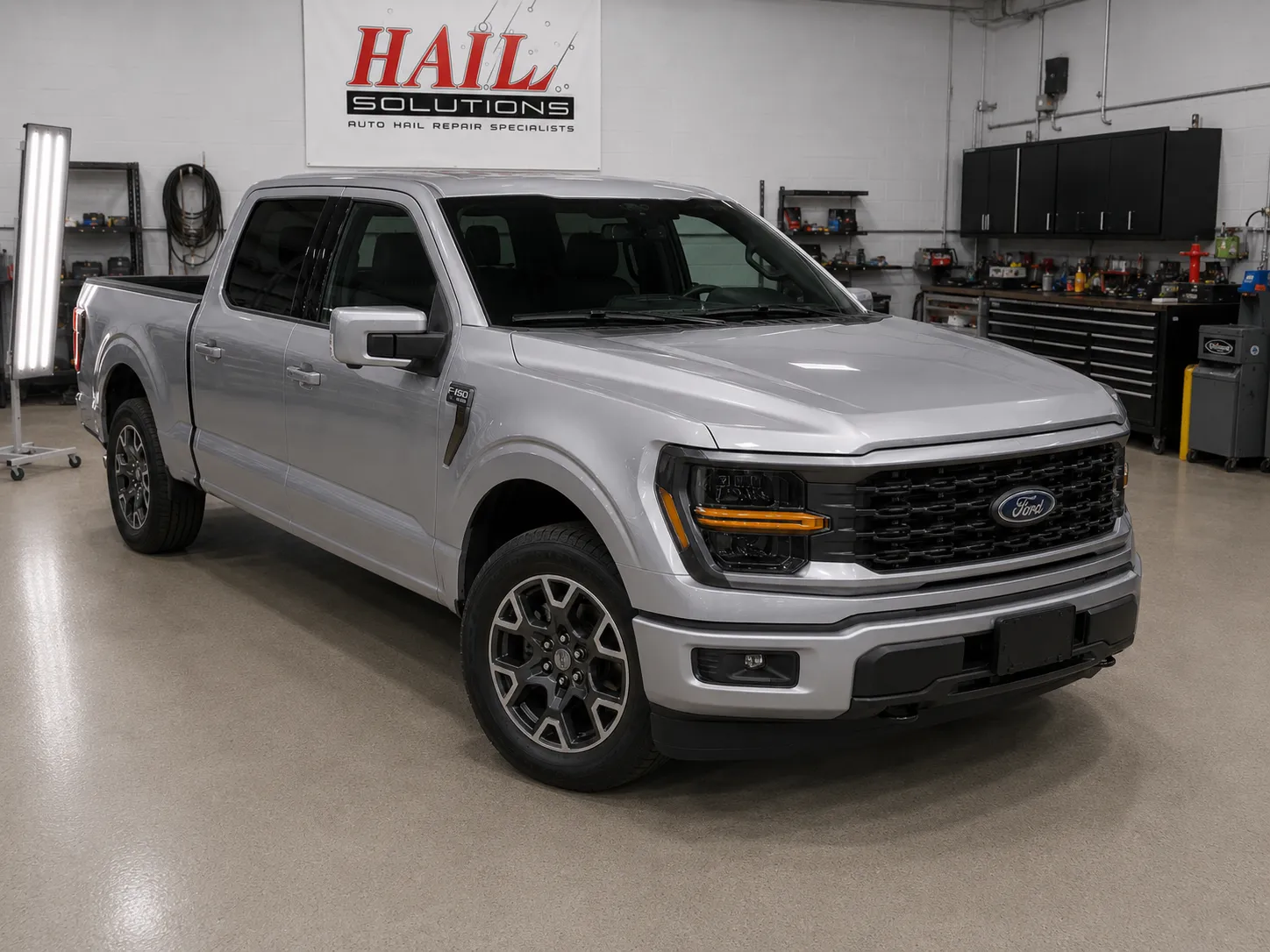 Detail photo of 2024 Ford F-150 — Iconic Silver hail damage repair in Liberty, MO