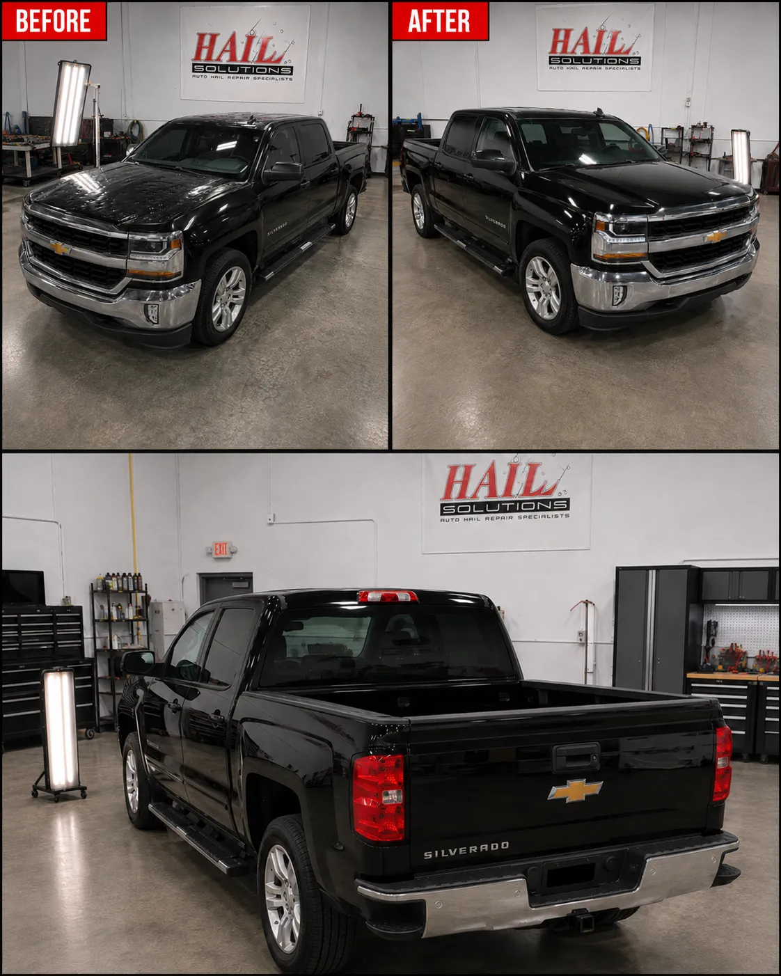 Detail photo of 2016 Chevrolet Silverado 1500 — Black hail damage repair in Ottawa, KS