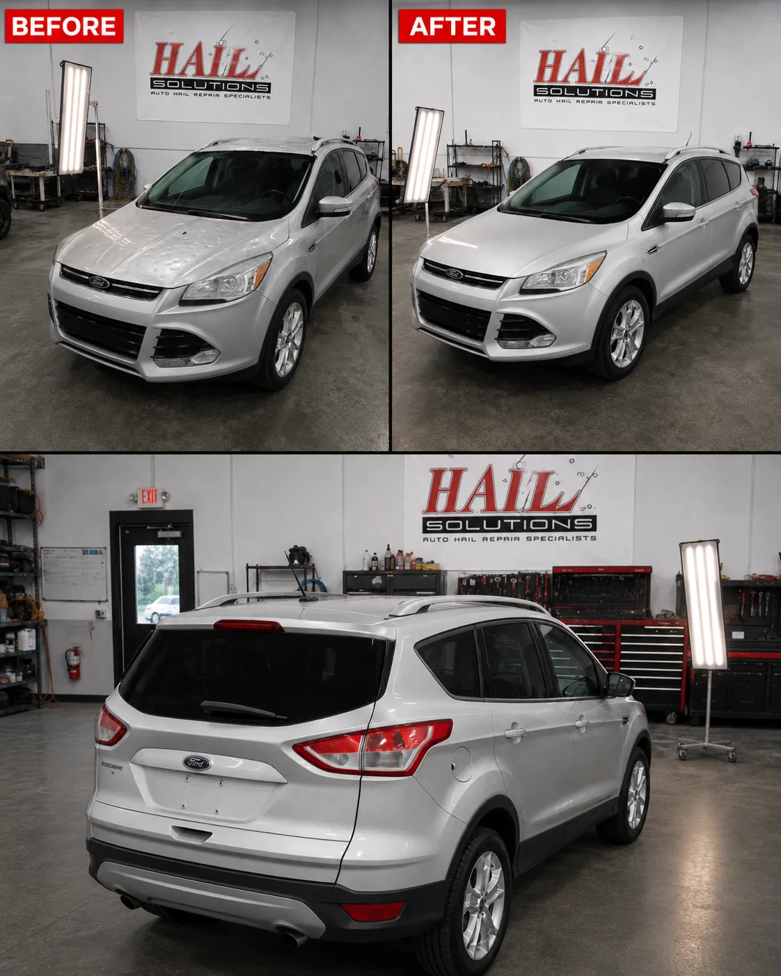 Detail photo of 2016 Ford Escape — Ingot Silver hail damage repair in Olathe, KS