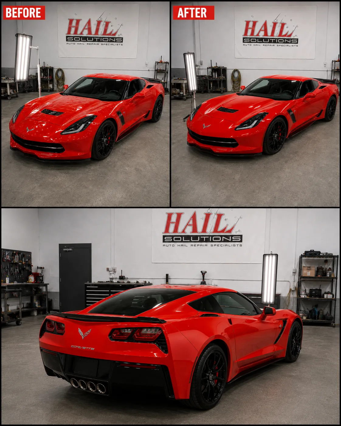 Detail photo of 2017 Chevrolet Corvette — Torch Red hail damage repair in Kansas City, MO