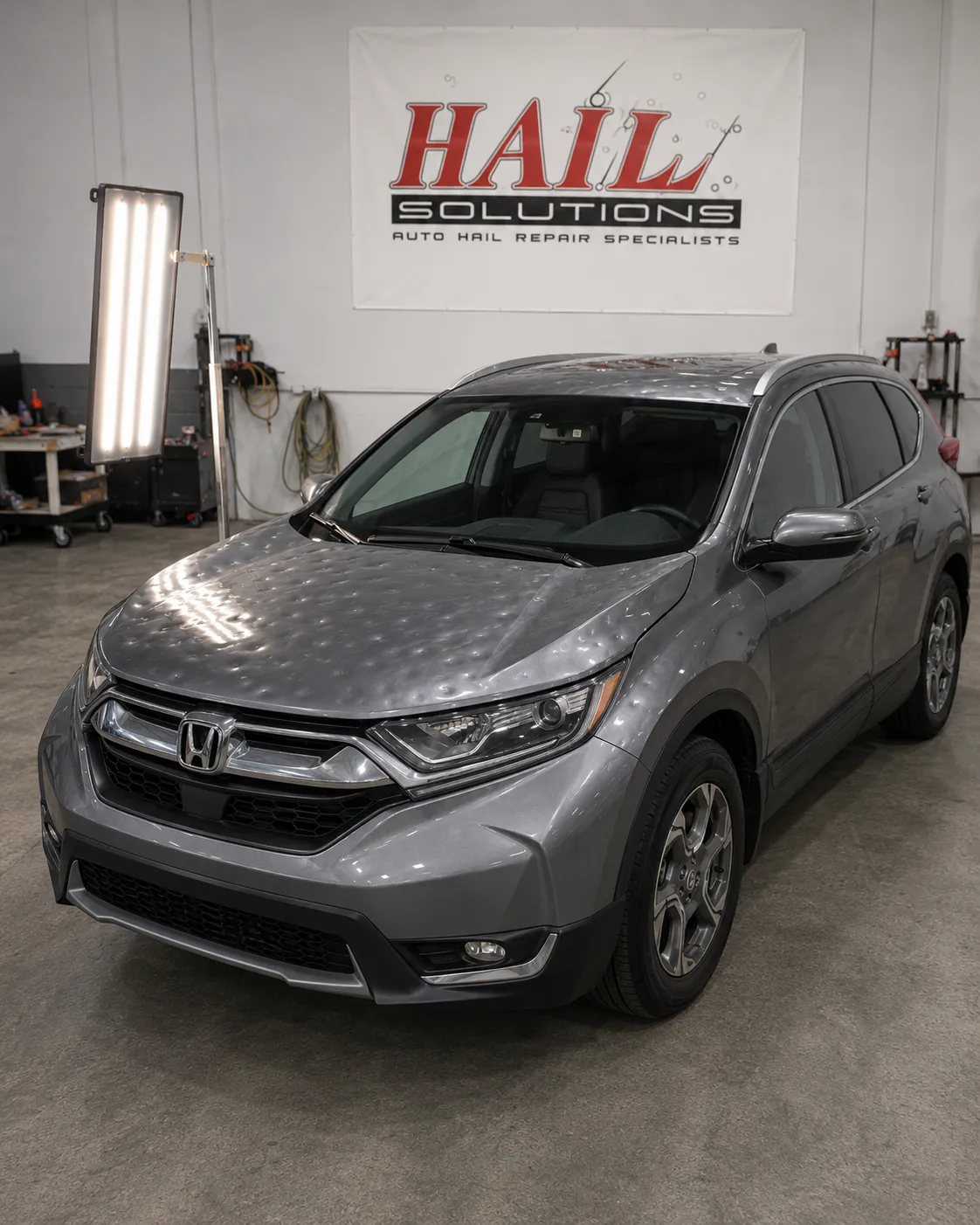 Detail photo of 2017 Honda CR-V — Modern Steel Metallic hail damage repair in Lenexa, KS