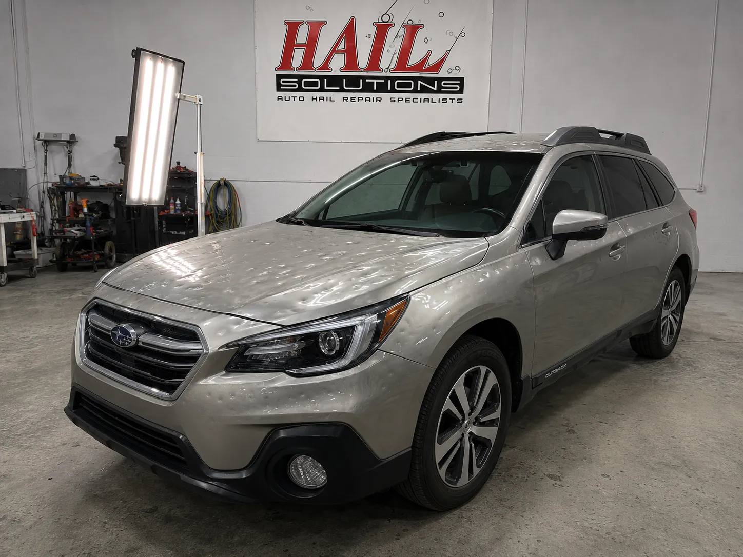 Detail photo of 2018 Subaru Outback — Tungsten Metallic hail damage repair in Tonganoxie, KS