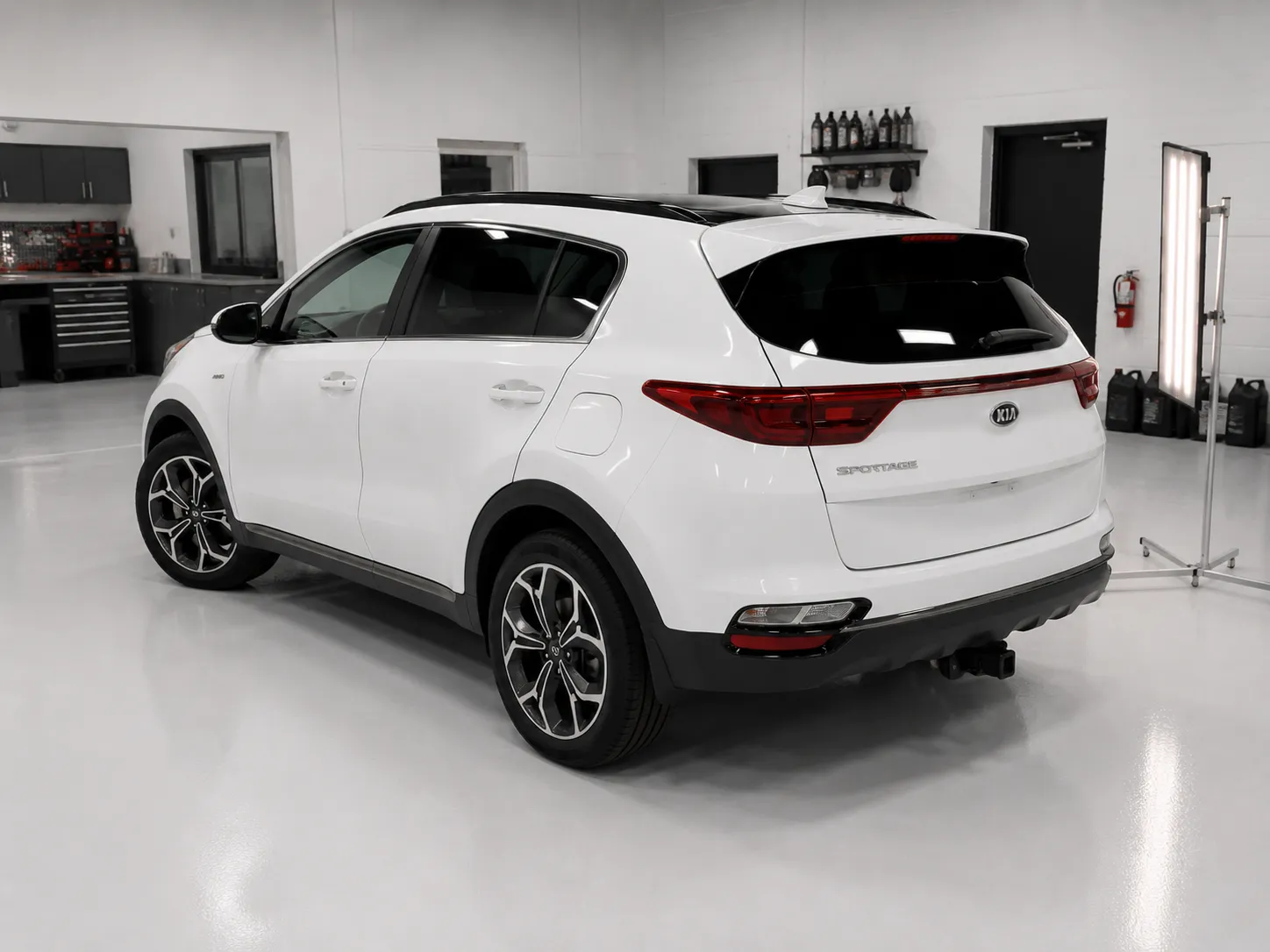 Detail photo of 2019 Kia Sportage — Snow White Pearl hail damage repair in Bonner Springs, KS