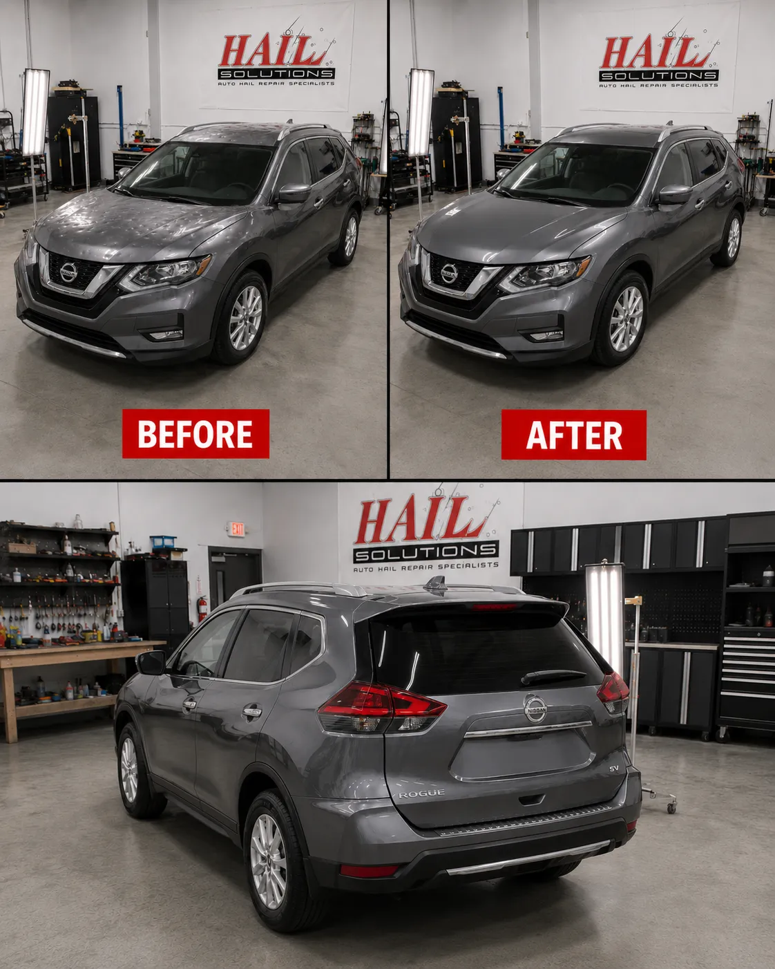 Detail photo of 2019 Nissan Rogue — Gun Metallic hail damage repair in Blue Springs, MO