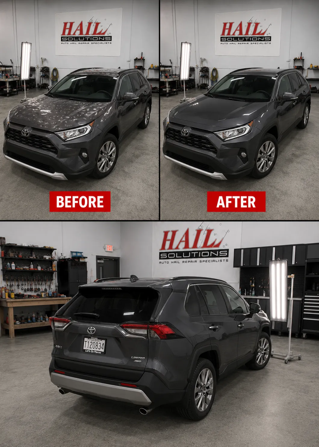 Detail photo of 2019 Toyota RAV4 — Magnetic Gray Metallic hail damage repair in Overland Park, KS