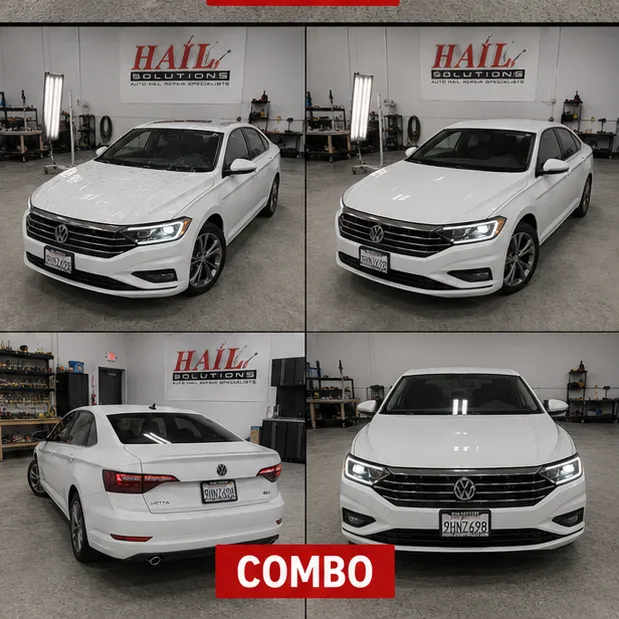 Detail photo of 2019 Volkswagen Jetta — Pure White hail damage repair in Paola, KS