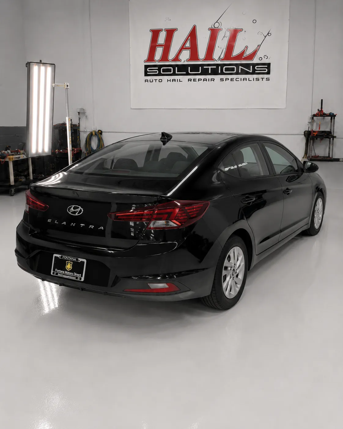 Detail photo of 2020 Hyundai Elantra — Phantom Black hail damage repair in Grain Valley, MO