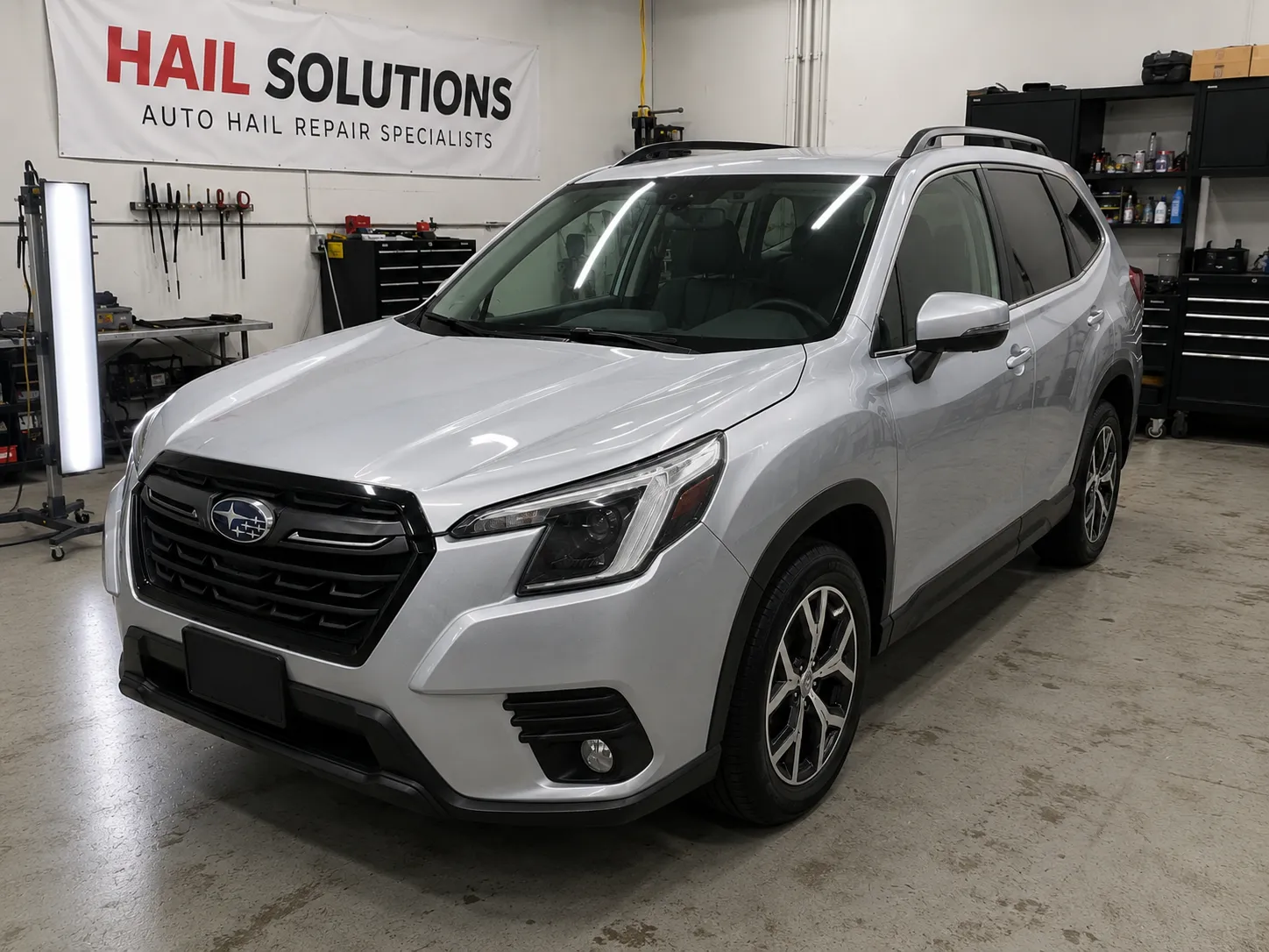 Detail photo of 2022 Subaru Forester — Ice Silver Metallic hail damage repair in Lee's Summit, MO