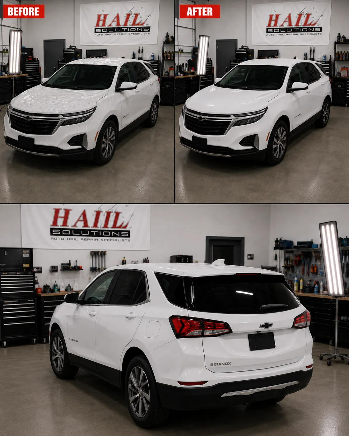 Detail photo of 2023 Chevrolet Equinox — Summit White hail damage repair in Kearney, MO