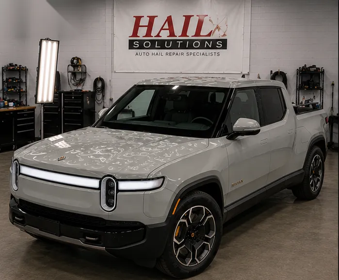 Detail photo of 2024 Rivian R1T — Limestone hail damage repair in Overland Park, KS