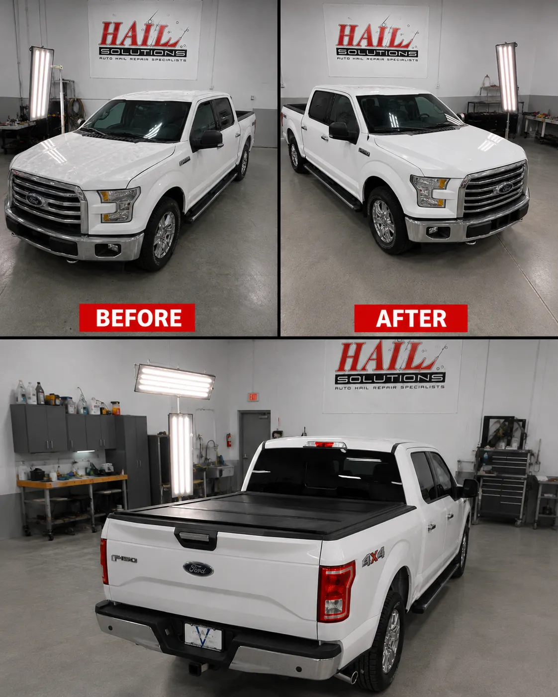 Detail photo of 2015 Ford F-150 — Oxford White hail damage repair in Olathe, KS