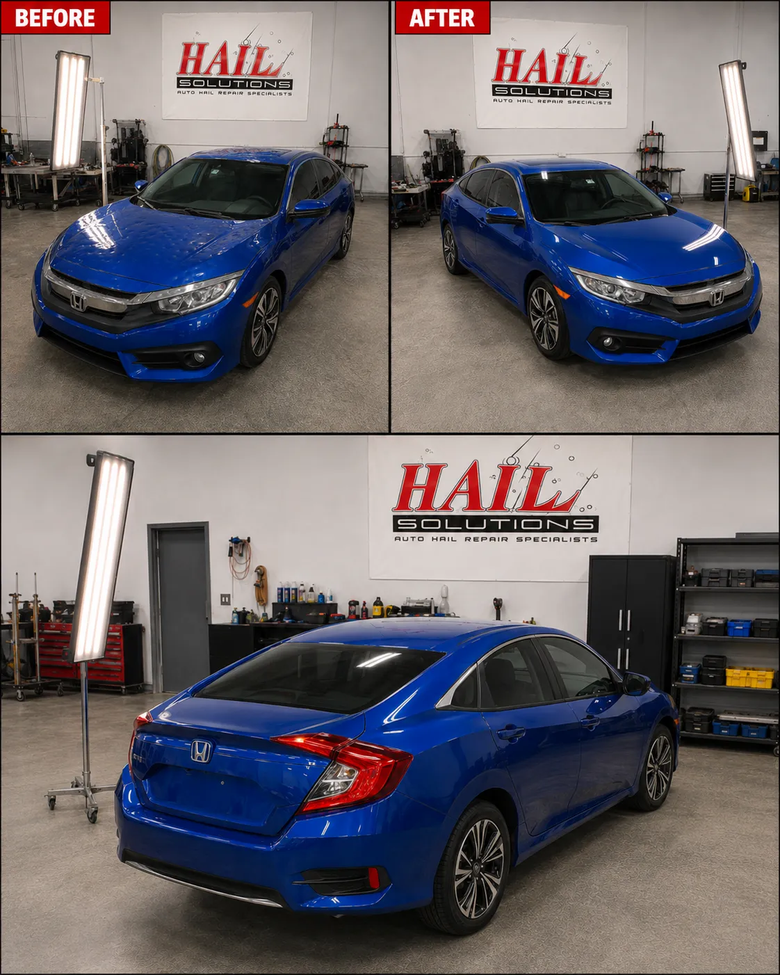 Detail photo of 2016 Honda Civic — Aegean Blue Metallic hail damage repair in Merriam, KS