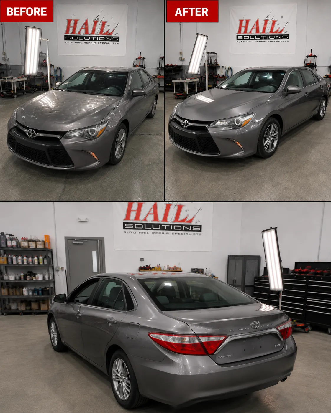 Detail photo of 2016 Toyota Camry — Cosmic Gray Mica hail damage repair in Shawnee, KS