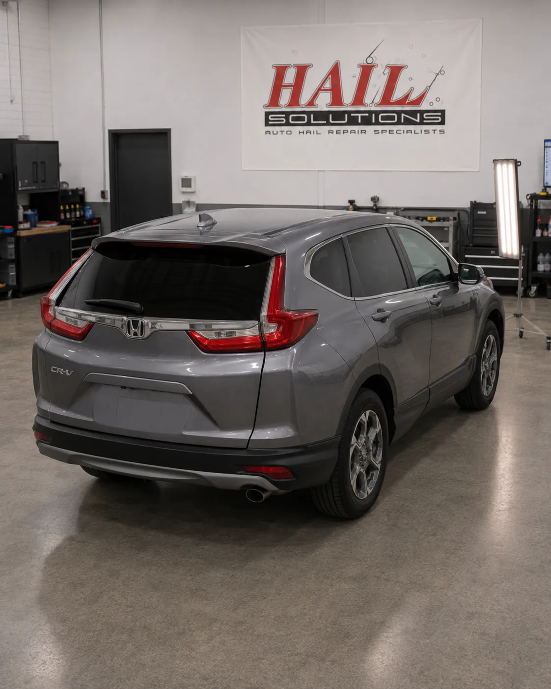 Detail photo of 2017 Honda CR-V — Modern Steel Metallic hail damage repair in Lenexa, KS