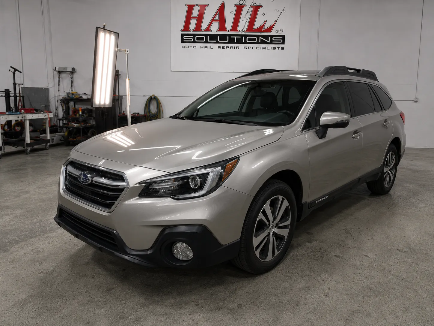 Detail photo of 2018 Subaru Outback — Tungsten Metallic hail damage repair in Tonganoxie, KS