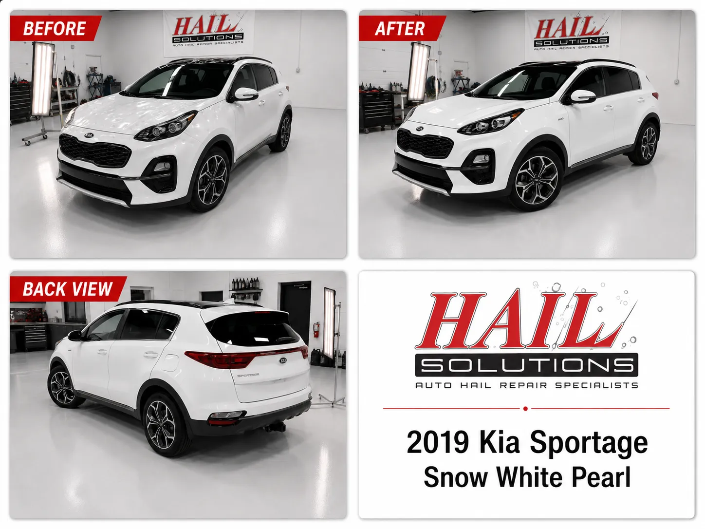 Detail photo of 2019 Kia Sportage — Snow White Pearl hail damage repair in Bonner Springs, KS