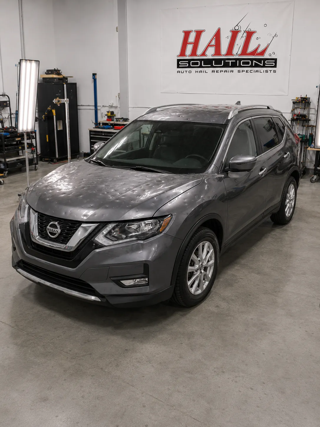 Detail photo of 2019 Nissan Rogue — Gun Metallic hail damage repair in Blue Springs, MO