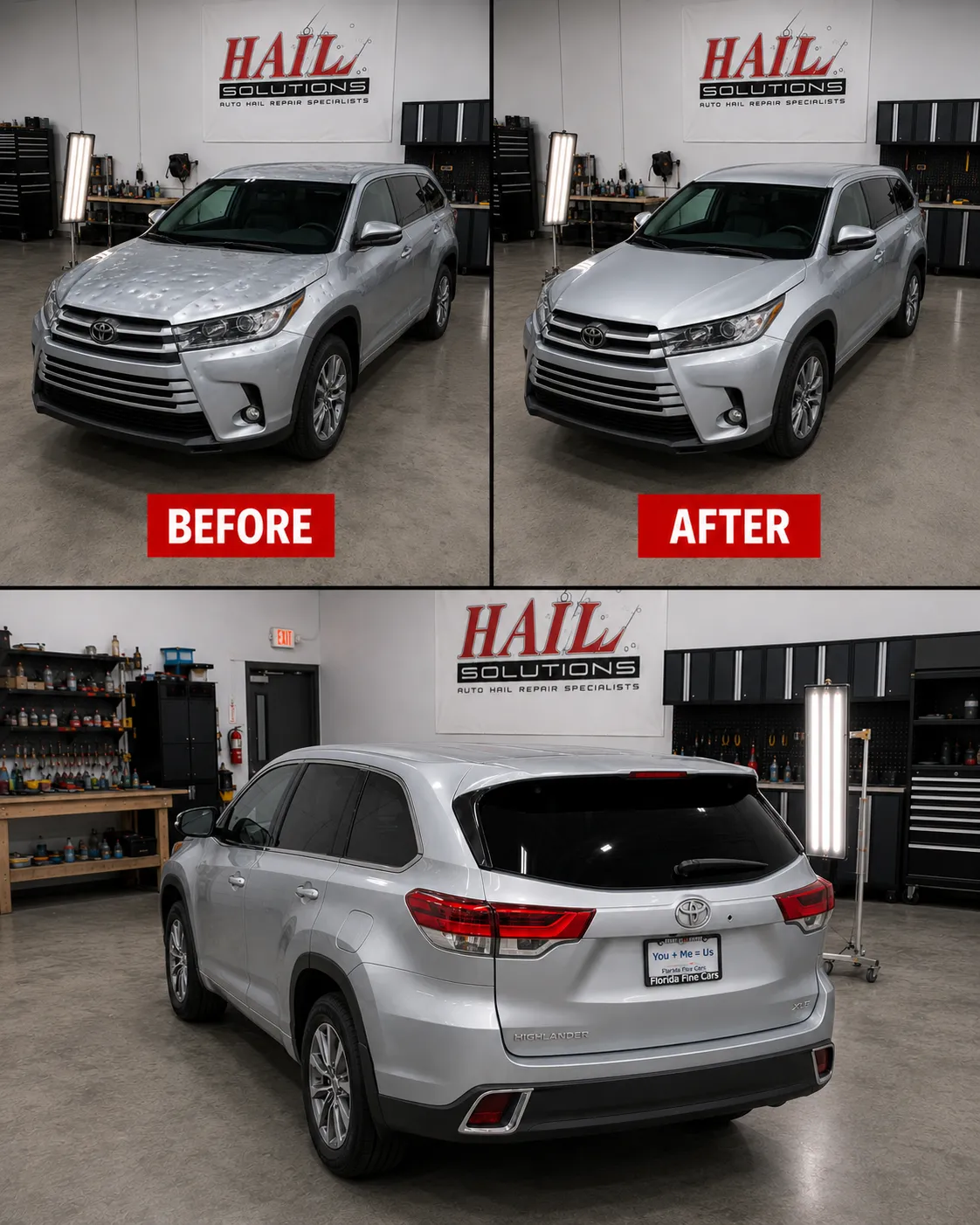 Detail photo of 2019 Toyota Highlander — Celestial Silver Metallic hail damage repair in Lee's Summit, MO