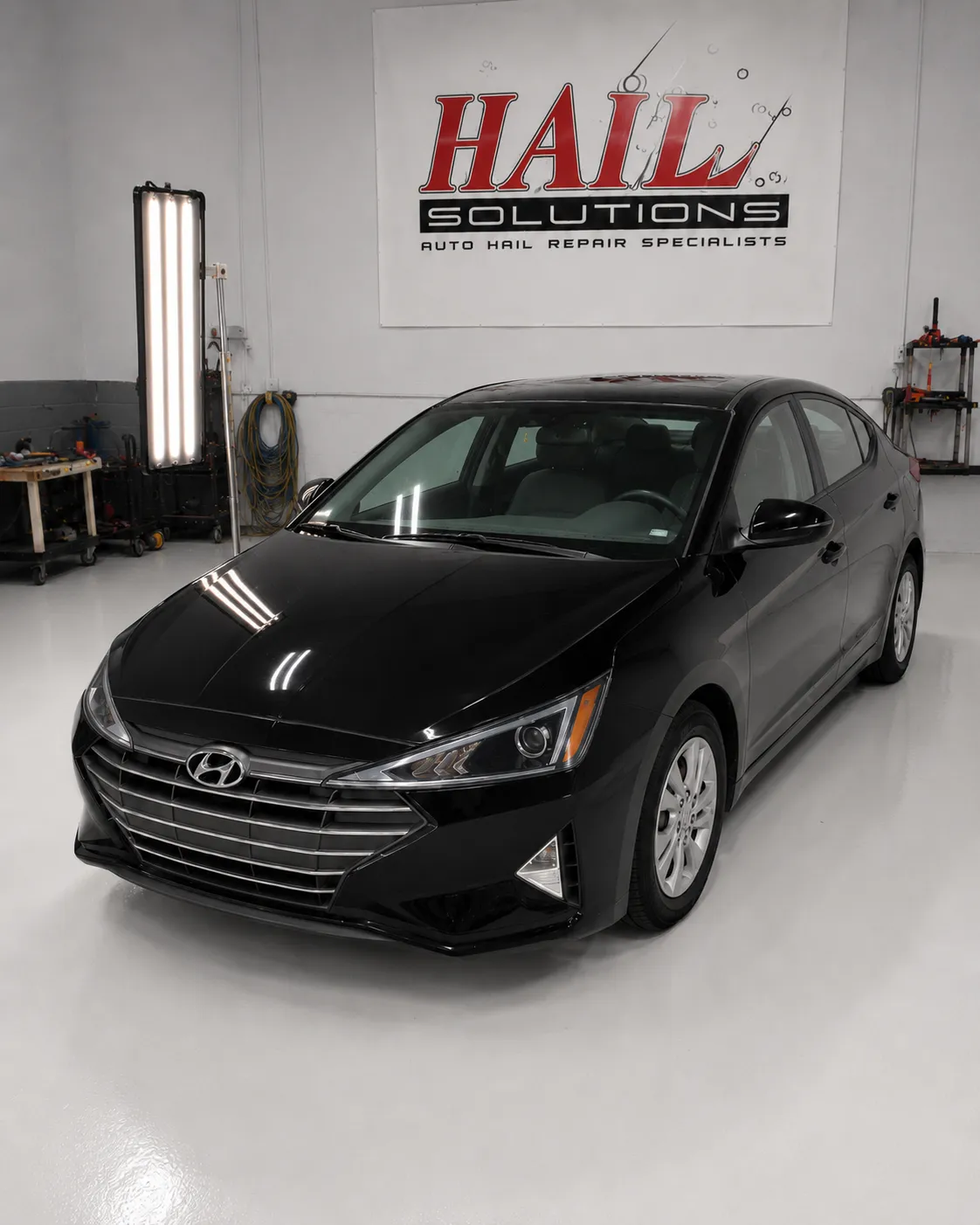 Detail photo of 2020 Hyundai Elantra — Phantom Black hail damage repair in Grain Valley, MO