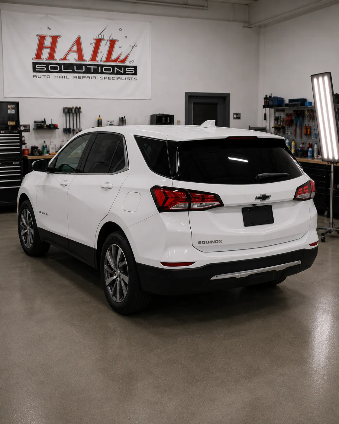 Detail photo of 2023 Chevrolet Equinox — Summit White hail damage repair in Kearney, MO
