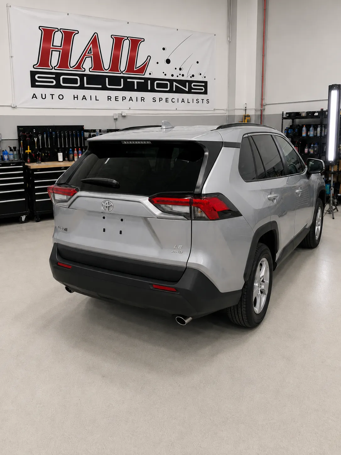 Detail photo of 2023 Toyota RAV4 — Silver Sky Metallic hail damage repair in Pleasant Hill, MO