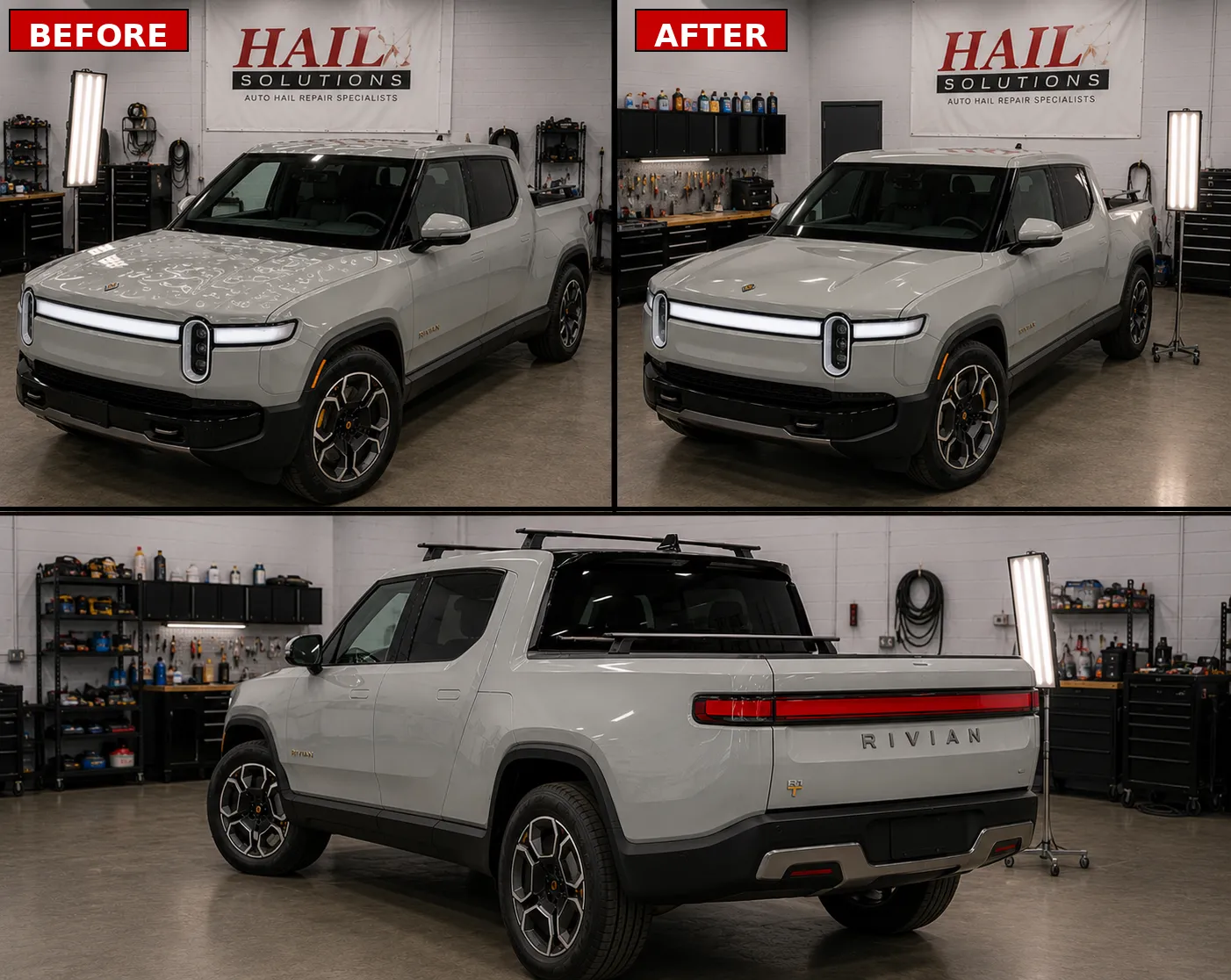 Detail photo of 2024 Rivian R1T — Limestone hail damage repair in Overland Park, KS